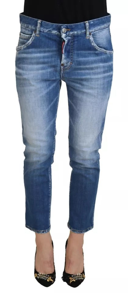 Dsquared² Mavi pamuklu düşük bel kot pantolon, havalı denim kızları için